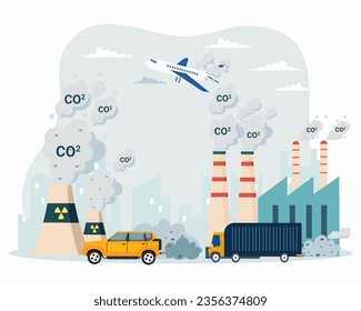 CO2 carbon dioxide emissions global air pollution with chemical and factory industry caused toxic geases.