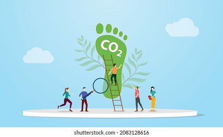 co2 carbon dioxide footprint concept with people analysis carbondioxide with modern flat style