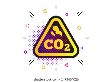 CO2 carbon dioxide formula sign icon. Halftone dots pattern. Chemistry symbol. Classic flat carbon icon. Vector