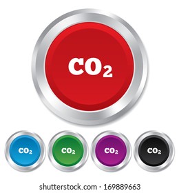 CO2 carbon dioxide formula sign icon. Chemistry symbol. Round metallic buttons. Vector