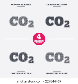 CO2 carbon dioxide formula sign icon. Chemistry symbol. Diagonal and horizontal lines, classic outline, dotted texture. Pattern design icons.  Vector