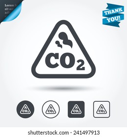CO2 carbon dioxide formula sign icon. Chemistry symbol. Circle and square buttons. Flat design set. Thank you ribbon. Vector
