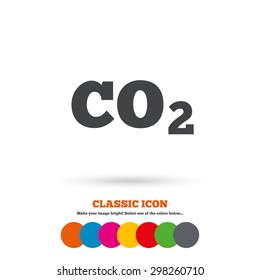 CO2 carbon dioxide formula sign icon. Chemistry symbol. Classic flat icon. Colored circles. Vector