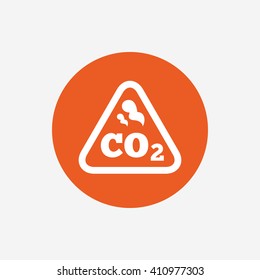 CO2 carbon dioxide formula sign icon. Chemistry symbol. Orange circle button with icon. Vector
