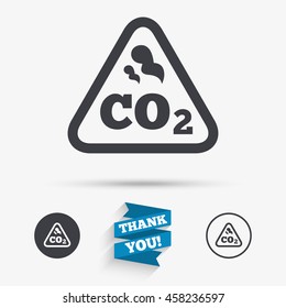 CO2 carbon dioxide formula sign icon. Chemistry symbol. Flat icons. Buttons with icons. Thank you ribbon. Vector