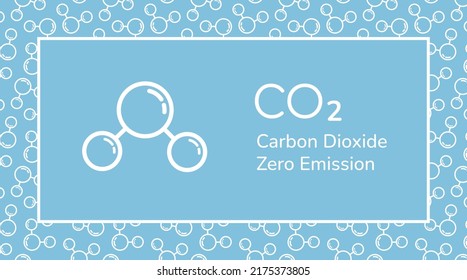 CO2 carbon dioxide molecule web banner background. Zero carbon emission, CO2 neutral, greenhouse gas emission reduction concept. Blue and white linear style vector illustration.