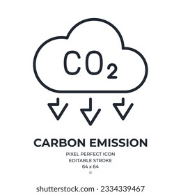 Icono de contorno de derrame de CO2 de emisión de carbono editable aislado en la ilustración plana del vector de fondo blanco. Pixel perfecto. 64 x 64.