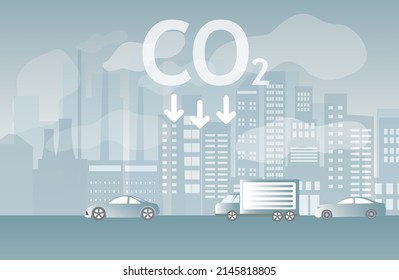 concepto de reducción de las emisiones de CO2. Contaminación del aire de las fábricas de humo industriales. Efecto del calentamiento de invernadero en la ilustración del vector de vida de la ciudad