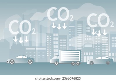 concepto de reducción de las emisiones de CO2. Contaminación del aire de las fábricas de humo industriales. Efecto del calentamiento de invernadero en la ilustración del vector de vida de la ciudad