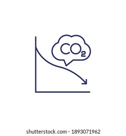 co2, carbon emissions reduction icon with graph, line vector