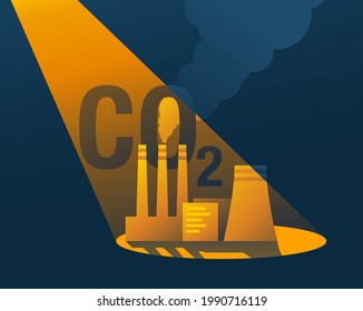 CO2 Carbon Footprint global problem - factory with harmful emissions in spotlight