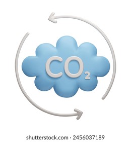 CO2 carbon neutral 3D vector illustration. Net zero carbon footprint, reduce carbon offset, green consumption concept. 3D eco friendly icon of blue cloud CO2 emission reduction with recycle arrows.