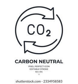 CO2 carbon neutral editable stroke outline icon isolated on white background flat vector illustration. Pixel perfect. 64 x 64.