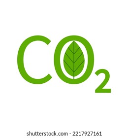 CO2 Carbon Neutral Logo. Green Vector Icon With Leaf, Isolated