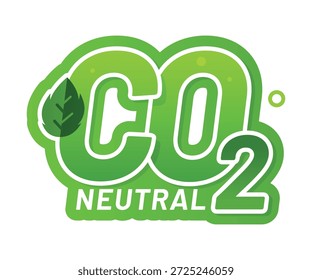 Co2 carbon neutral logo icon, zero dioxide emission pictogram label. Climate environment stamp for certificate. Green eco friendly recycle, reuse and reduction sustainable seal with green leaf