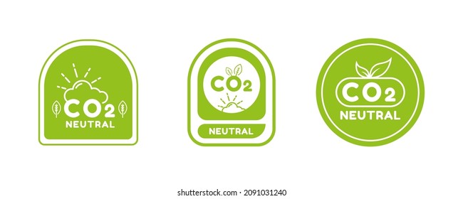 CO2. Carbon Neutral (zero Emission) Icon Logo For Climate Change And Green Energy Campaign. Eco Green Friendly Sticker Label For Better Environment Concept.