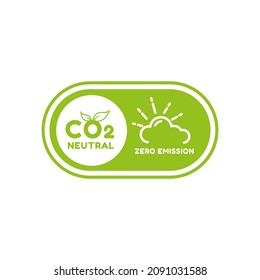 CO2. Carbon Neutral (zero emission) icon logo for climate change and green energy campaign. Eco green friendly sticker label for better environment concept.