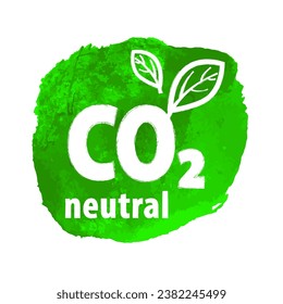 CO2. Carbon Neutral (zero emission) icon logo for climate change and green energy campaign. Eco green friendly sticker on watercolor background for better environment concept for your design. EPS 10