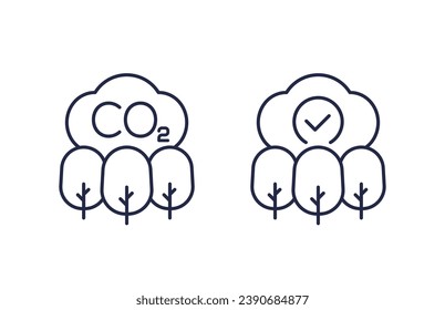co2, carbon offset line icons on white