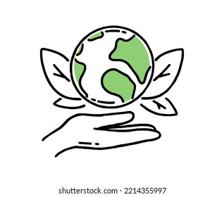 Co2 concepto de cambio climático energía verde Planeta Tierra en la palma de la mano Vector doodle aislado 