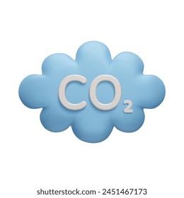 CO2 cloud 3D vector icon. Greenhouse gas emission reduction, CO2 neutral, carbon credit 3D vector render. Stop global warming, climate changes, air pollution concept. Zero carbon footprint icon.