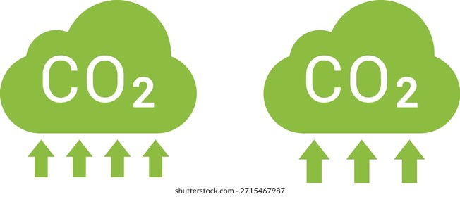 Conjunto de ícones de emissão e absorção de CO2 na nuvem, reduzindo as emissões de CO2 na coleção de ícones vetoriais