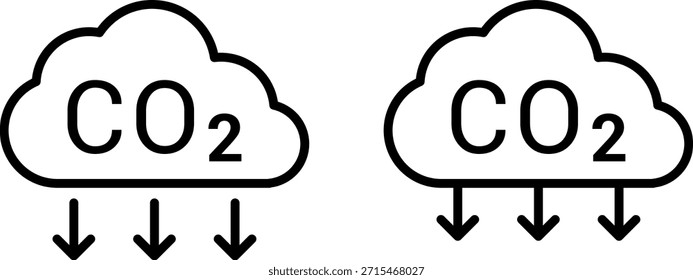 Conjunto de iconos de emisión y absorción de CO2 en la nube, reduciendo las emisiones de CO2 colección de iconos de Vector