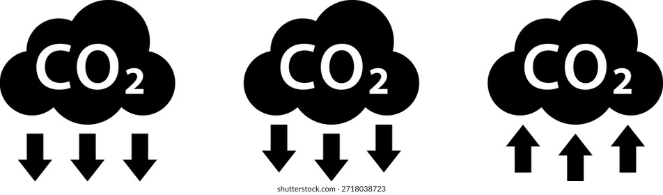 CO2 Cloud Emission and Absorption Icons Set, Reducing CO2 emissions vector icon collection
