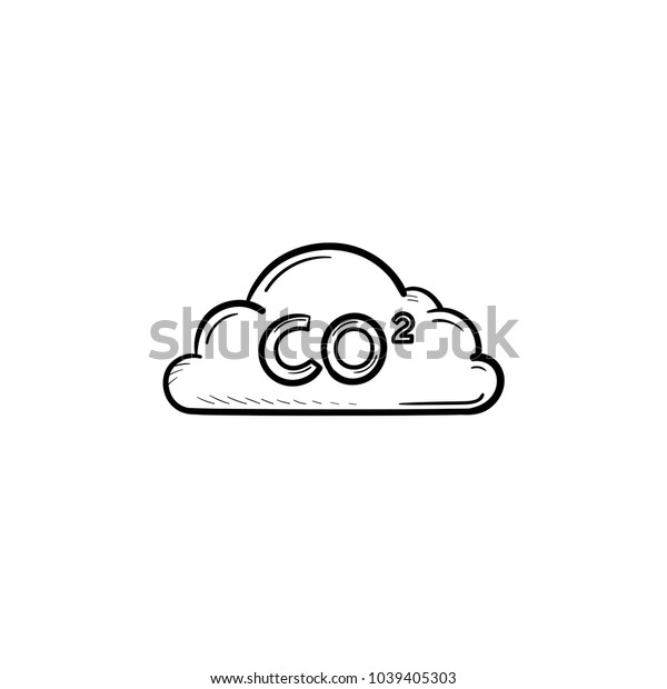 CO2 cloud hand drawn outline doodle icon. Air\
pollution concept. Carbon Dioxide formula on cloud vector graphic\
sketch illustration for print, web, mobile and infographics\
isolated on white\
background