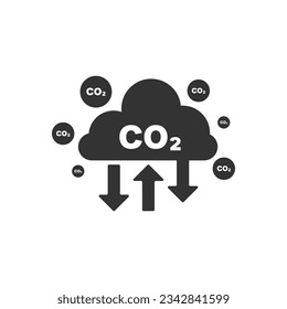 CO2 cloud icon with an arrow. Carbon dioxide emissions, vector icon. Carbon emissions reduction illustration