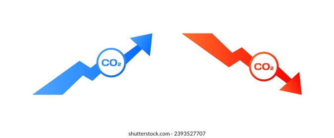 CO2 up and down arrows. Flat, color, CO2 graph, up and down arrows. Vector icons