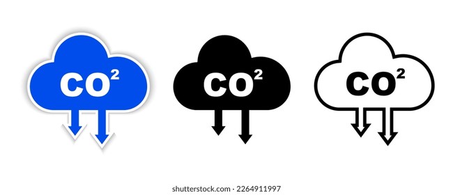 Co2 emission cloud icon set. Carbon dioxide emissions. Carbon dioxide formula, smog pollution concept, environment. Vector illustration