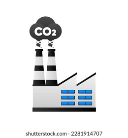 CO2 Emission. Coal-fired power plant station. Generate electricity and produce emissions. Environmental pollution. Vector illustration.