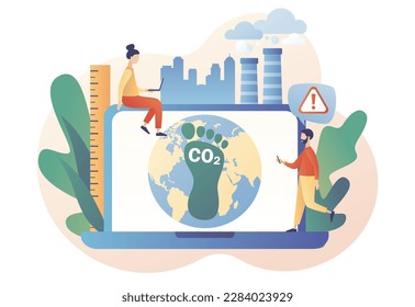 Co2 emission environmental impact concept. Carbon footprint pollution. Dangerous dioxide effect on planet ecosystem. Modern flat cartoon style. Vector illustration on white background