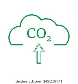 Conjunto de iconos planos de emisiones de CO2. Reducción de carbono, reducir la contaminación por gases. Emisiones de carbono. Nubes de aire con signo de flecha de CO2. Ilustración vectorial. Archivo Eps 474.