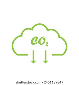 CO2 emission flat icon set. Carbon reduction, reduce gas pollution. Carbon emissions Sign. Air clouds with CO2 arrow sign. Vector illustration. Eps file 459.