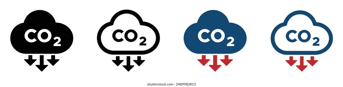 CO2 emission flat vector icons set