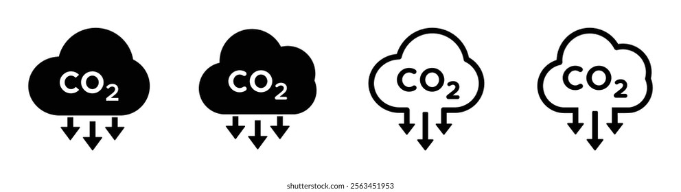 CO2 emission flat vector icons set. CO2 increase or reduction icon