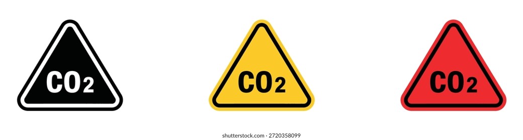 Ícone de aviso de perigo de emissão de CO2 vetor. Aviso de dióxido de carbono, perigo ambiental e símbolo de perigo. ilustração vetorial.