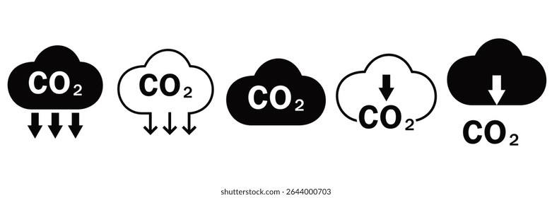 CO2 Emission Icons Set – Carbon Footprint, Pollution, and Environmental Impact Symbols

