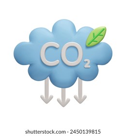 CO2 emission reduction 3D vector illustration. Carbon gas cloud eco friendly 3D icon. Zero carbon footprint, CO2 neutral, ecologically sustainable development 3D design element. Stop global warming.