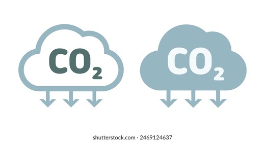 CO2 emission reduction icon. Eco friendly green cloud sign of carbon dioxide gas emission reduction. Zero carbon footprint flat style vector icon. Green ecology environment improvement concept.
