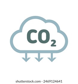 CO2 emission reduction icon. Eco friendly green cloud sign of carbon dioxide gas emission reduction. Zero carbon footprint flat style vector icon. Green ecology environment improvement concept.