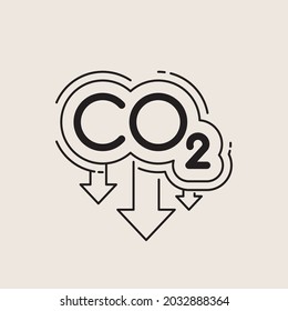 CO2 emission reduction icon. Line design, editable strokes. Vector illustration, EPS 10