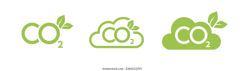 conjunto de iconos del concepto de neutralidad de la reducción de emisiones de CO2. Banderas de forma de nube con huella cero, CO2 neutro. El ecologista verde frena el calentamiento global. Ilustración del vector