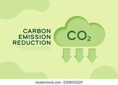 CO2 Emission, Reduction, neutrality concept. Carbon gas , Air pollution protection. Ecology and Environment concept. Paper Art Vector Illustration.