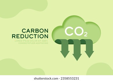 CO2 Emission, Reduction, neutrality concept. Carbon gas , Air pollution protection. Ecology and Environment concept. Paper Art Vector Illustration.