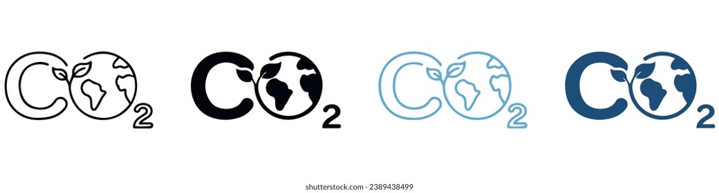 CO2 emission, reduction, neutrality concept vector flat icon set. Carbon dioxide zero footprint, carbon gas air pollution protection, ecology environment CO2 green clouds for your designs.