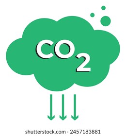 CO2 emission, reduction, neutrality concept vector flat icon set. Carbon dioxide zero footprint, carbon gas air pollution protection, ecology environment CO2 green clouds for your designs.