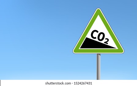 CO2 Emission Reduction Sign Green Triangular Shape Blue Sky